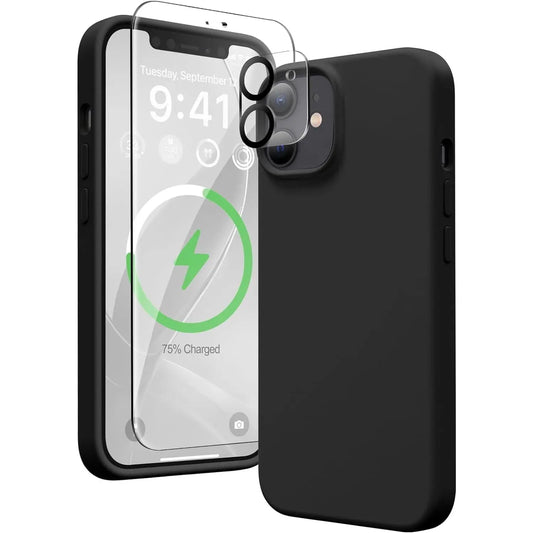 Entronix Apple iPhone 12 Mini 3-in-1 Bundle - Liquid Silicone Case, 1 Clear Screen Protector & 1 Camera Lens Protector, - Entro Retail