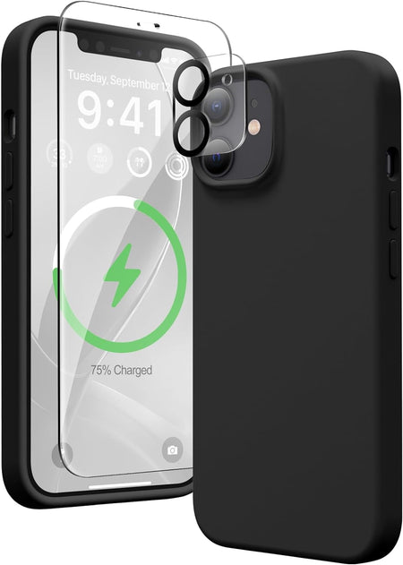 Entronix Silicone Case Designed for Apple iPhone 12 Liquid Silicone Case, 3 in 1 Bundle Case with Clear Tempered Glass and Camera Lens Shockproof Case - Entro Retail