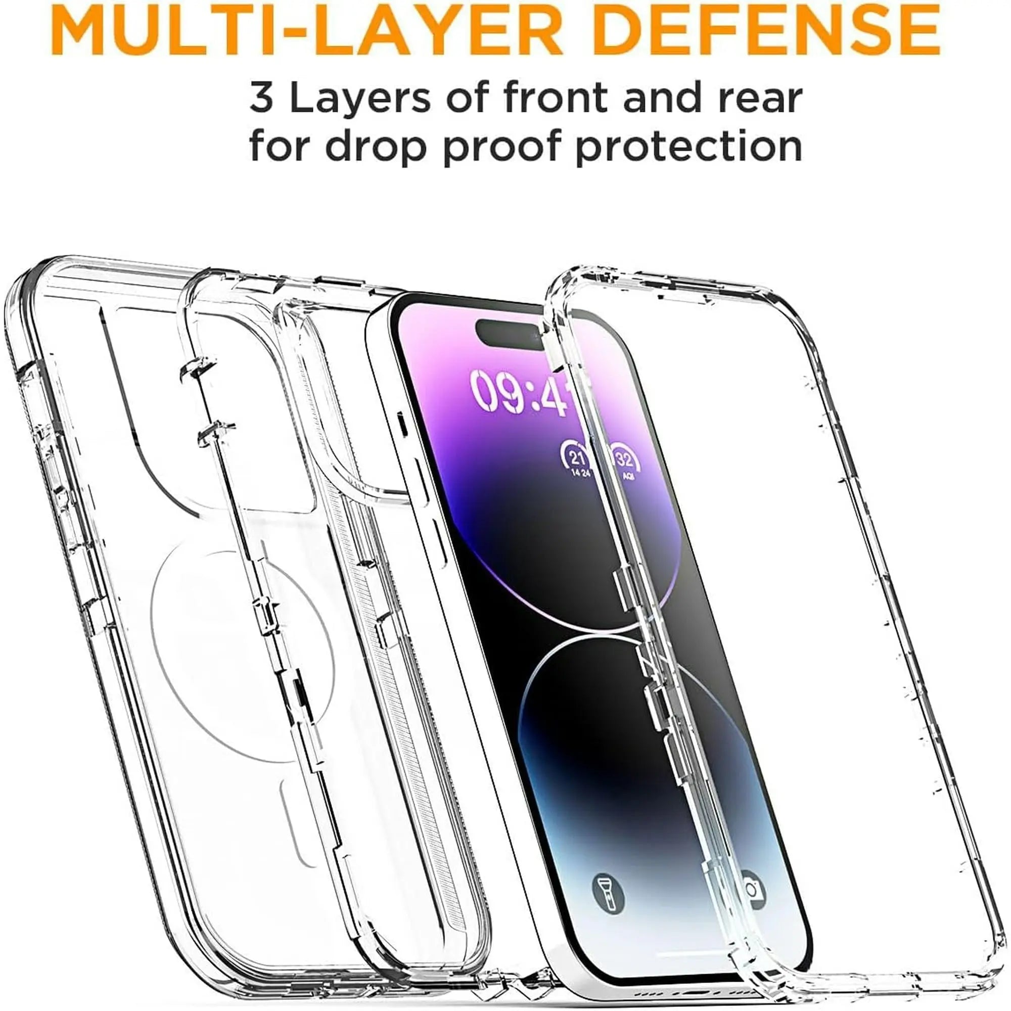 Entronix [Magnetic] Case Compatible with iPhone 15 Pro - [Clear] Triple-Layer Heavy Duty Protection - Entronix