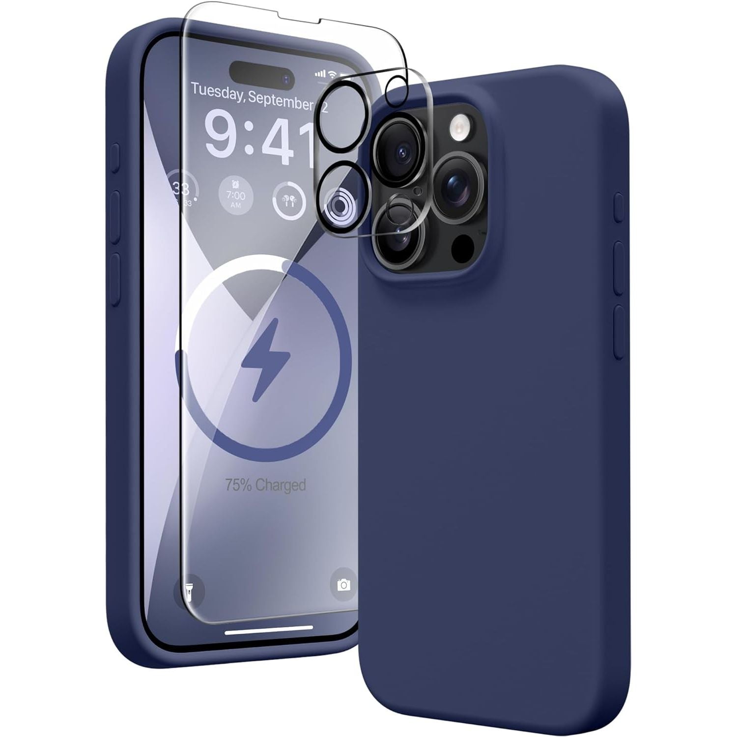 Entronix Apple iPhone 15 Pro Max 3-in-1 Bundle - Liquid Silicone Case, 1 Clear Screen Protector & 1 Camera Lens Protector, - Entro Retail