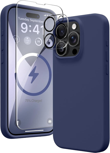 Entronix Apple iPhone 14 Pro 3-in-1 Bundle - Liquid Silicone Case, 1 Clear Screen Protector & 1 Camera Lens Protector, - Entro Retail