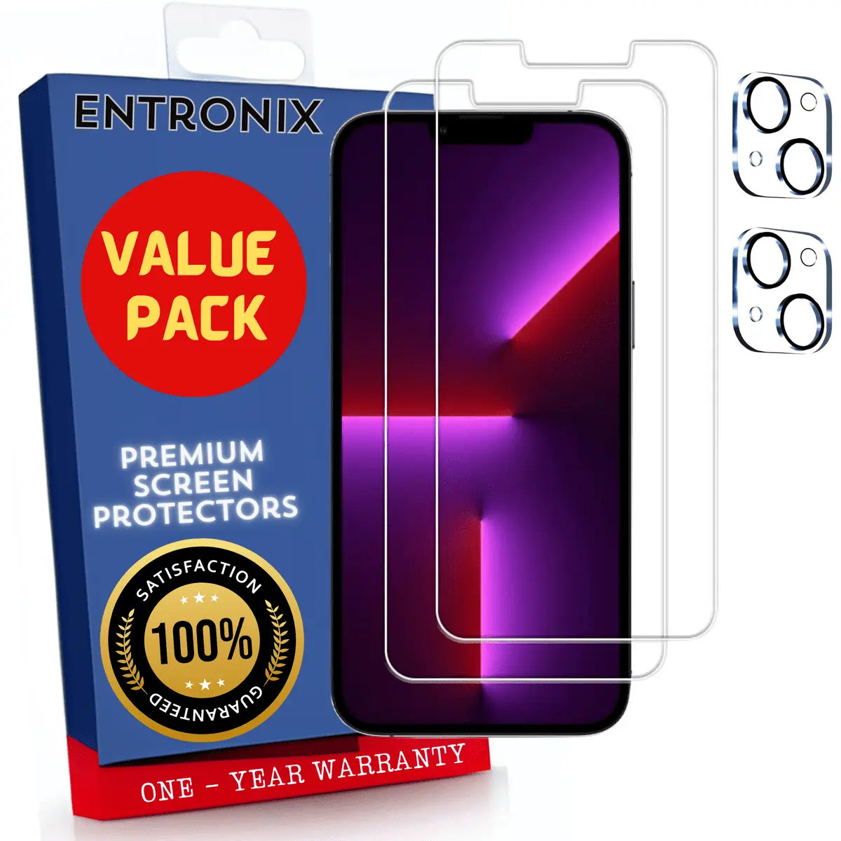 Entronix Case Screen Protector Bundle with Camera Cover Designed for Apple iPhone 13 Mini Clear 9H Hardness,Bubble Free Easy Install,2 PACK - Entro Retail
