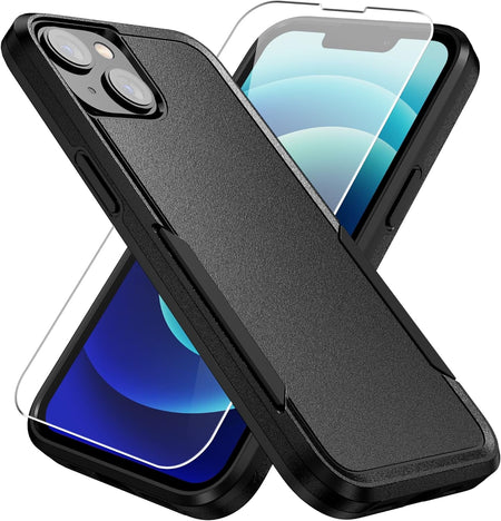 Entronix Heavy Duty Case Designed for Apple iPhone 13 with 1Pc Tempered Glass Screen Protector, Shockproof Dropproof Anti-Scratch Cover - Entro Retail