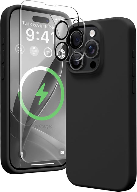 Entronix Apple iPhone 15 Pro Max 3-in-1 Bundle - Liquid Silicone Case, 1 Clear Screen Protector & 1 Camera Lens Protector, - Entro Retail