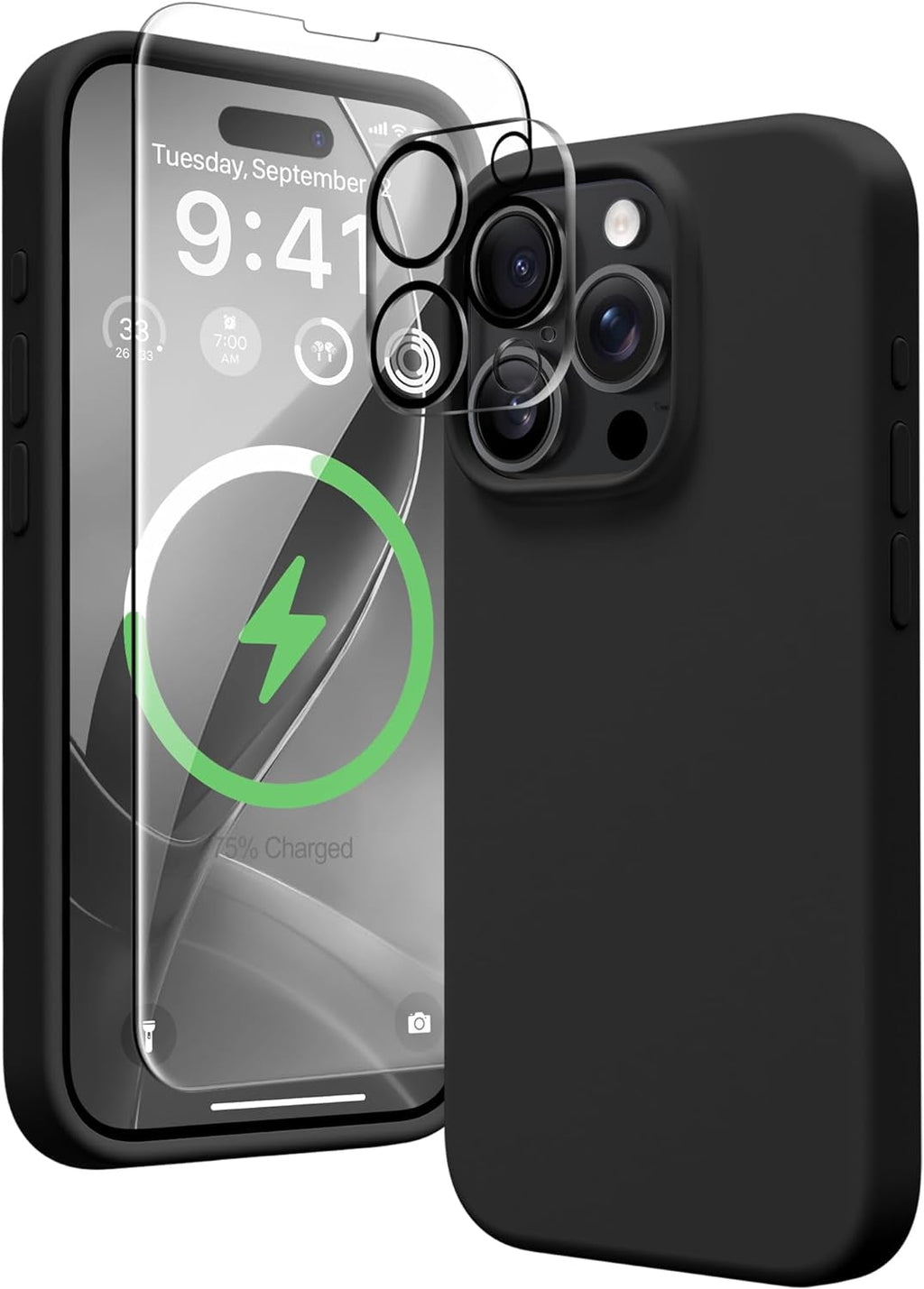 Entronix Apple iPhone 14 Pro Max 3-in-1 Bundle - Liquid Silicone Case, 1 Clear Screen Protector & 1 Camera Lens Protector, - Entro Retail