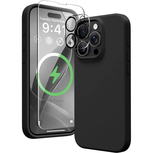 Entronix Apple iPhone 14 Pro 3-in-1 Bundle - Liquid Silicone Case, 1 Clear Screen Protector & 1 Camera Lens Protector, - Entro Retail