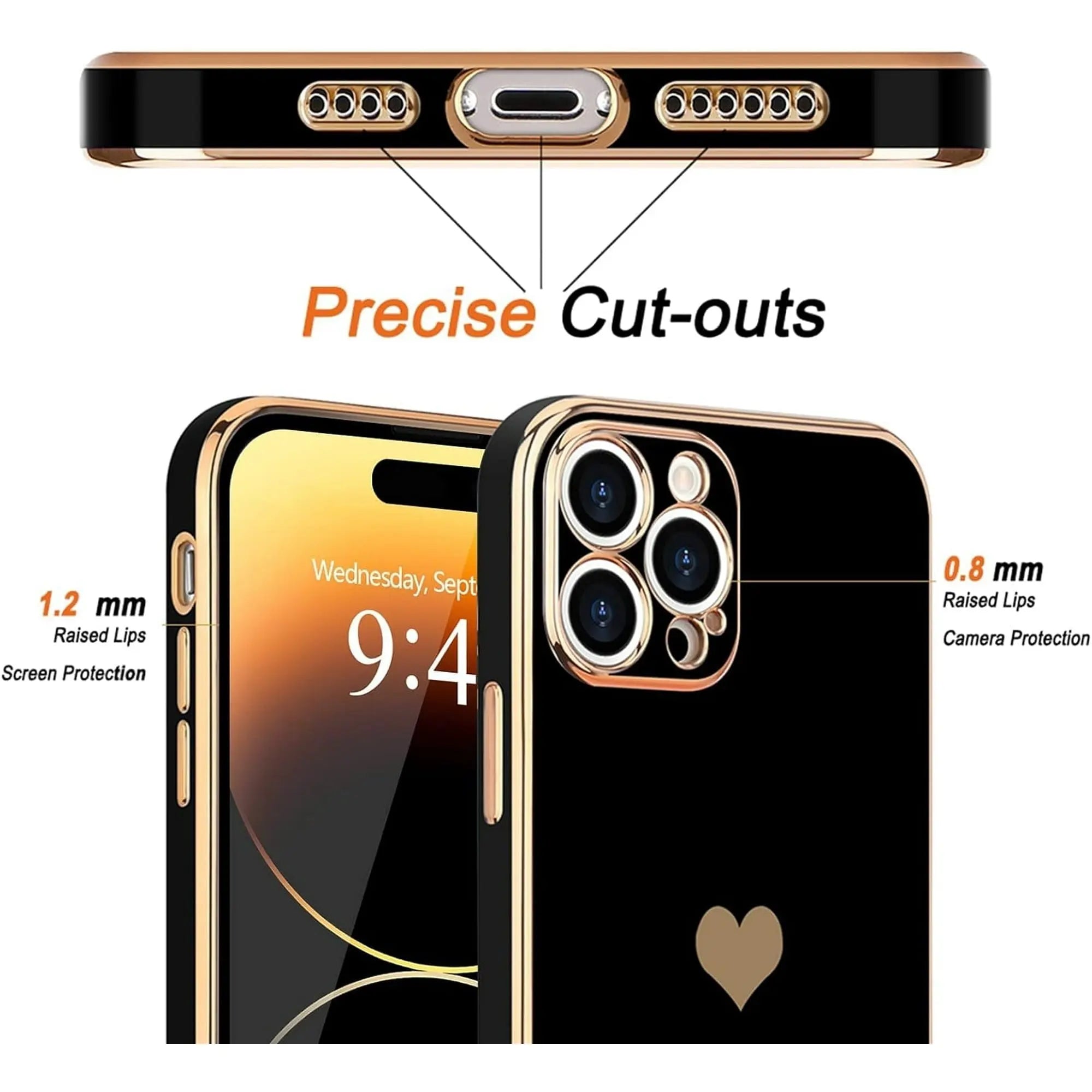 Entronix Case Compatible with iPhone 15 Pro Max - [Flexible] Luxury Glossy Heart - Entronix