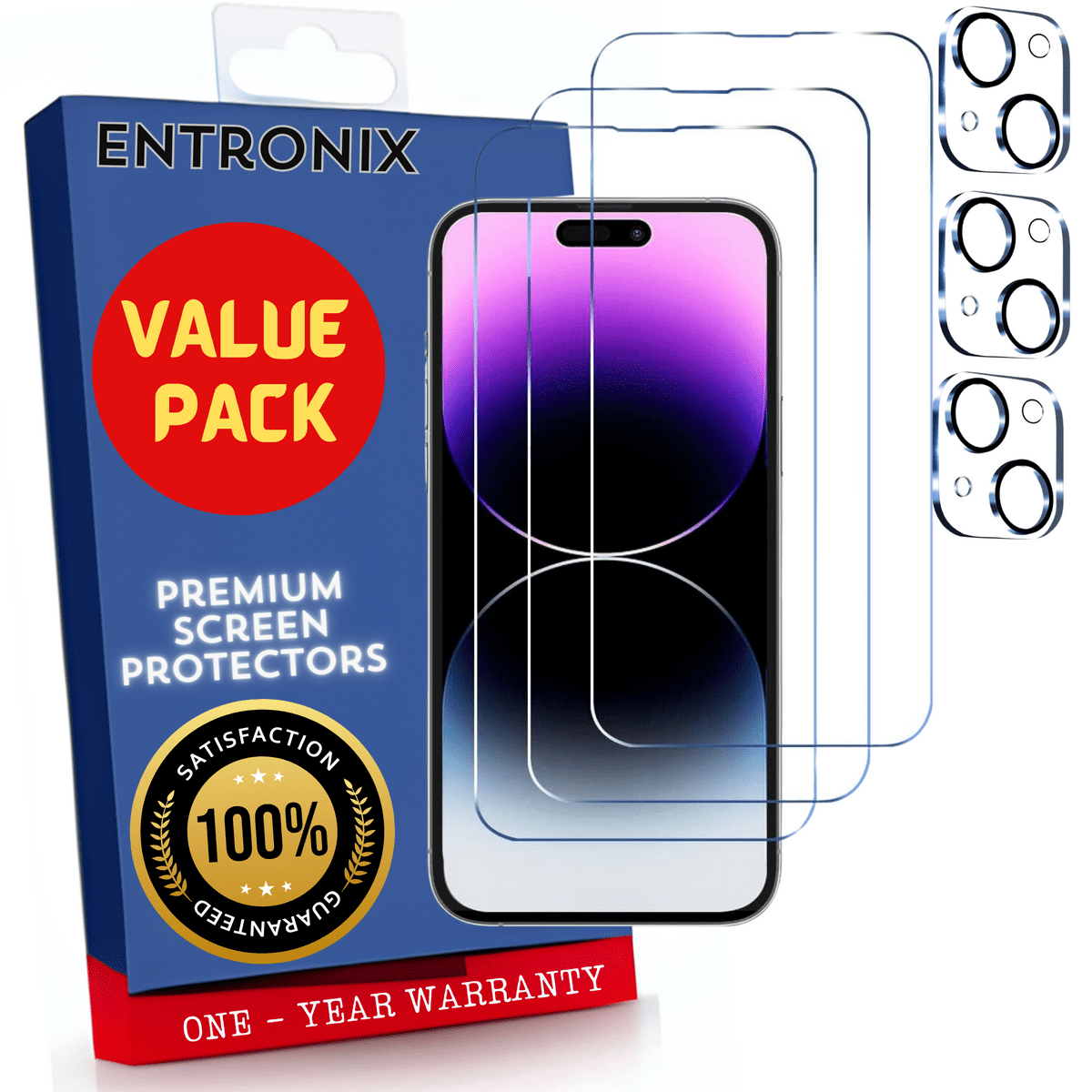 Entronix Case Screen Protector Bundle with Camera Cover Designed for Apple iPhone 15 Clear Built Anti Scratch, Bubble Free Easy Install, 3 PACK - Entro Retail