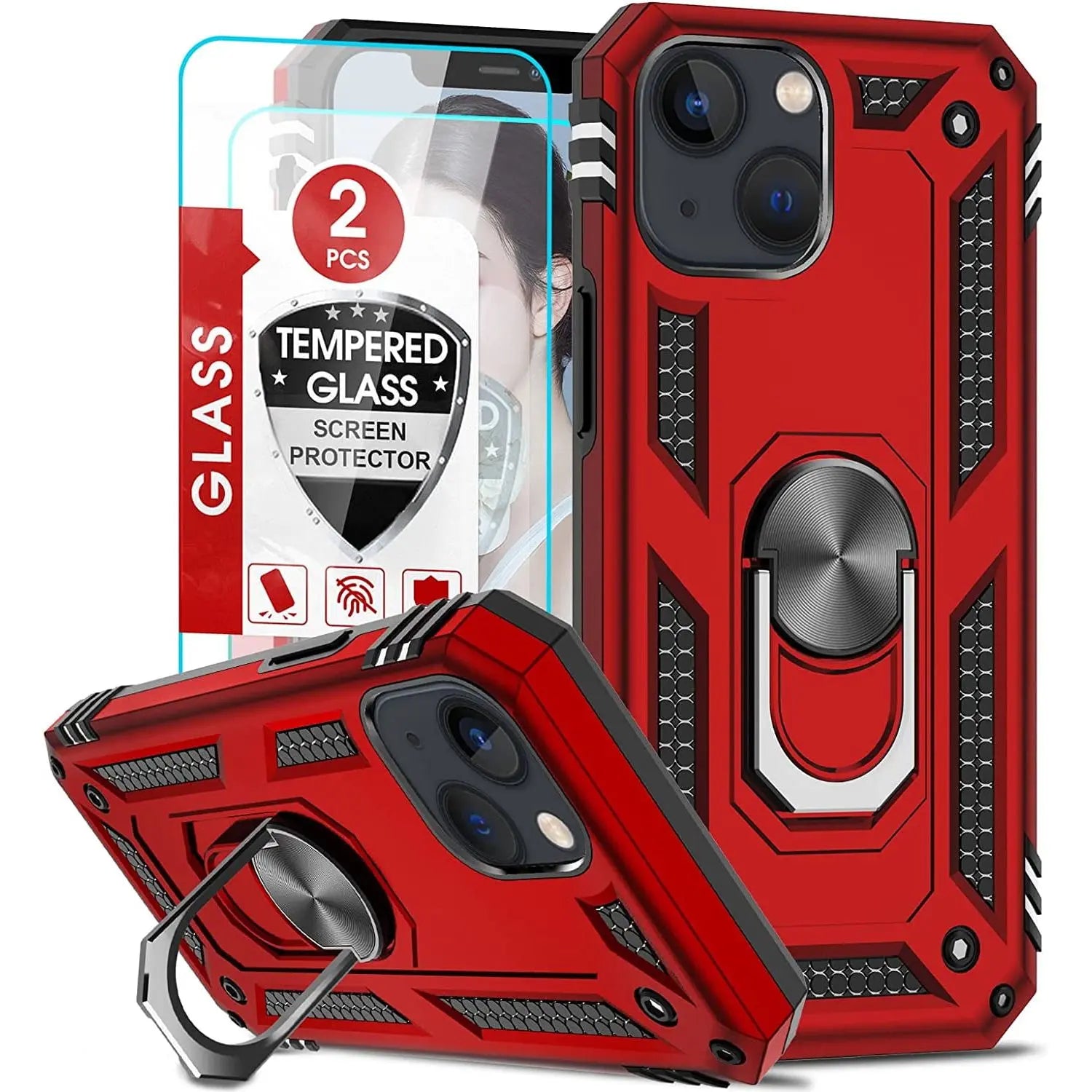 Entronix Apple iPhone 14 Case - Guard Ring Holder & 2 Clear Screen Protectors - Entro Retail