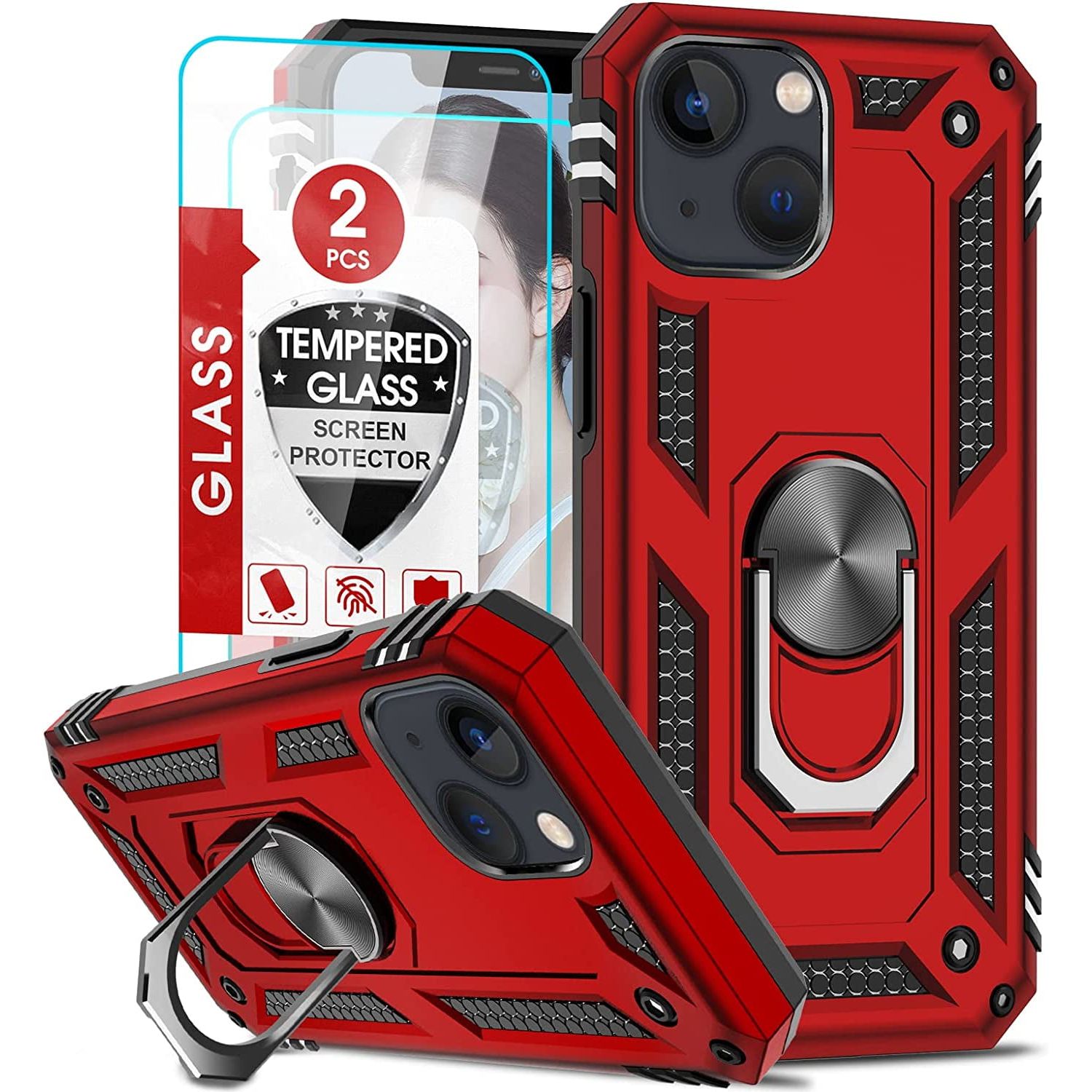 Entronix Apple iPhone 13 Case - Guard Ring Holder & 2 Clear Screen Protectors - Entro Retail