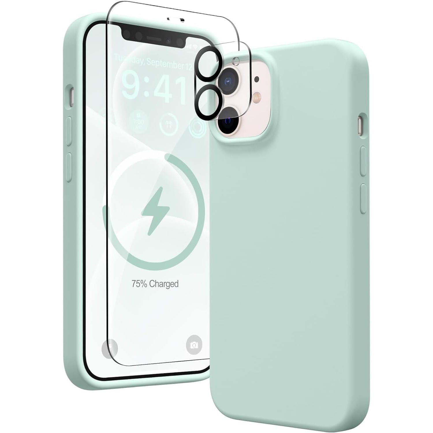 Entronix Silicone Case Designed for Apple iPhone 12 Liquid Silicone Case, 3 in 1 Bundle Case with Clear Tempered Glass and Camera Lens Shockproof Case - Entro Retail