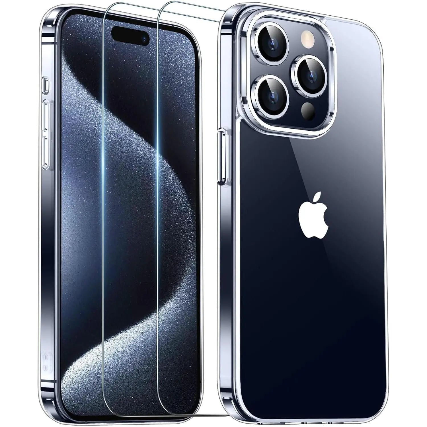 Entronix Case Heavy Duty Clear Case for Apple iPhone 15 Pro Max Transparent with 2 Tempered Glass Screen Protector, Shockproof Dropproof Slim Case - Entro Retail