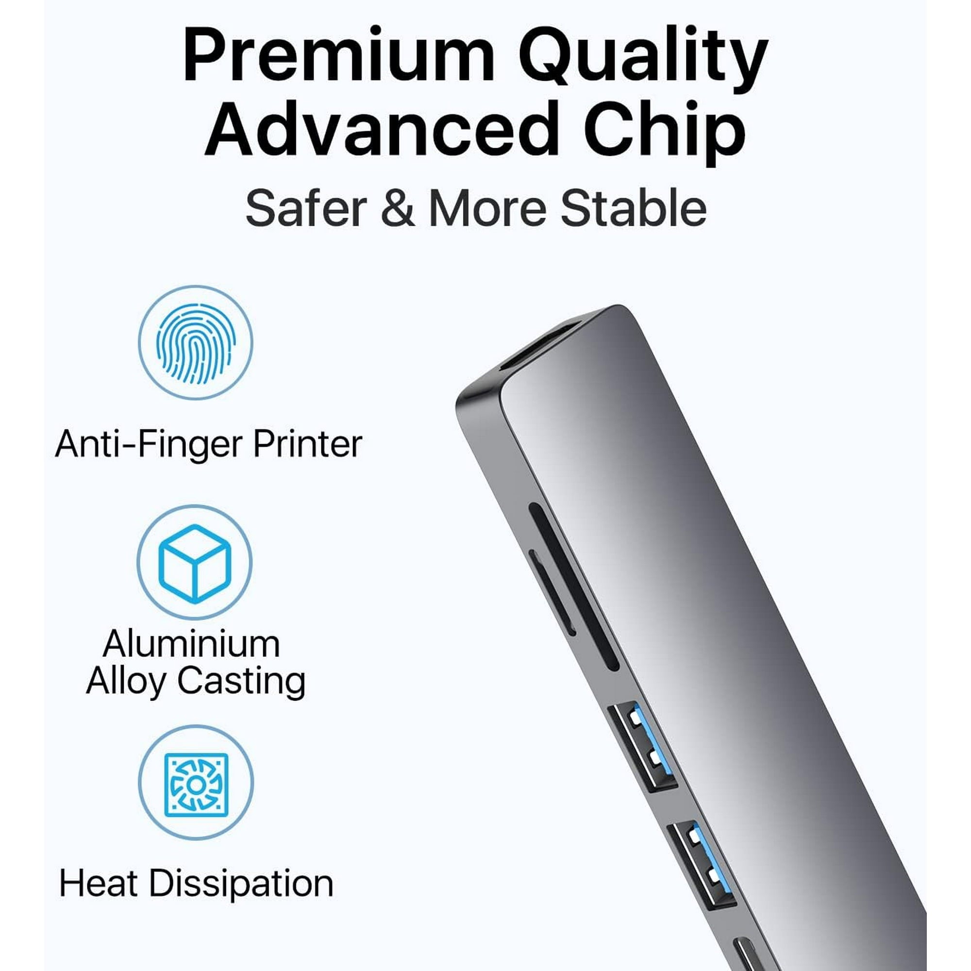 Entronix 6-in-1 USB-C Hub Adapter - HDMI, USB, SD, and PD Converter for MacBook and Laptops