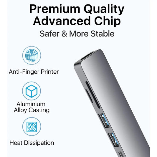 Entronix 6-in-1 USB-C Hub Adapter - HDMI, USB, SD, and PD Converter for MacBook and Laptops - Entronix