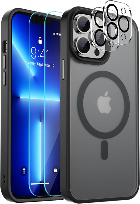 Entronix Case 5 in 1 Bundle Designed for Apple iPhone 13 Pro Max Clear Magnetic Case with 2 Tempered Glass and 2 Camera Lens, Shockproof Clear Case - Entro Retail