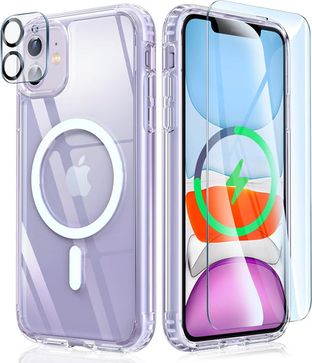 Entronix Case Magnetic Clear Case Designed for Apple iPhone 12 Mini with 1 Tempered and Camera Lens, Shockproof Transparent Crystal Cover - Entro Retail