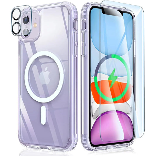 Entronix Case Magnetic Clear Case Designed for Apple iPhone 11 with 1 Tempered and Camera Lens, Shockproof Transparent Crystal Cover - Entro Retail