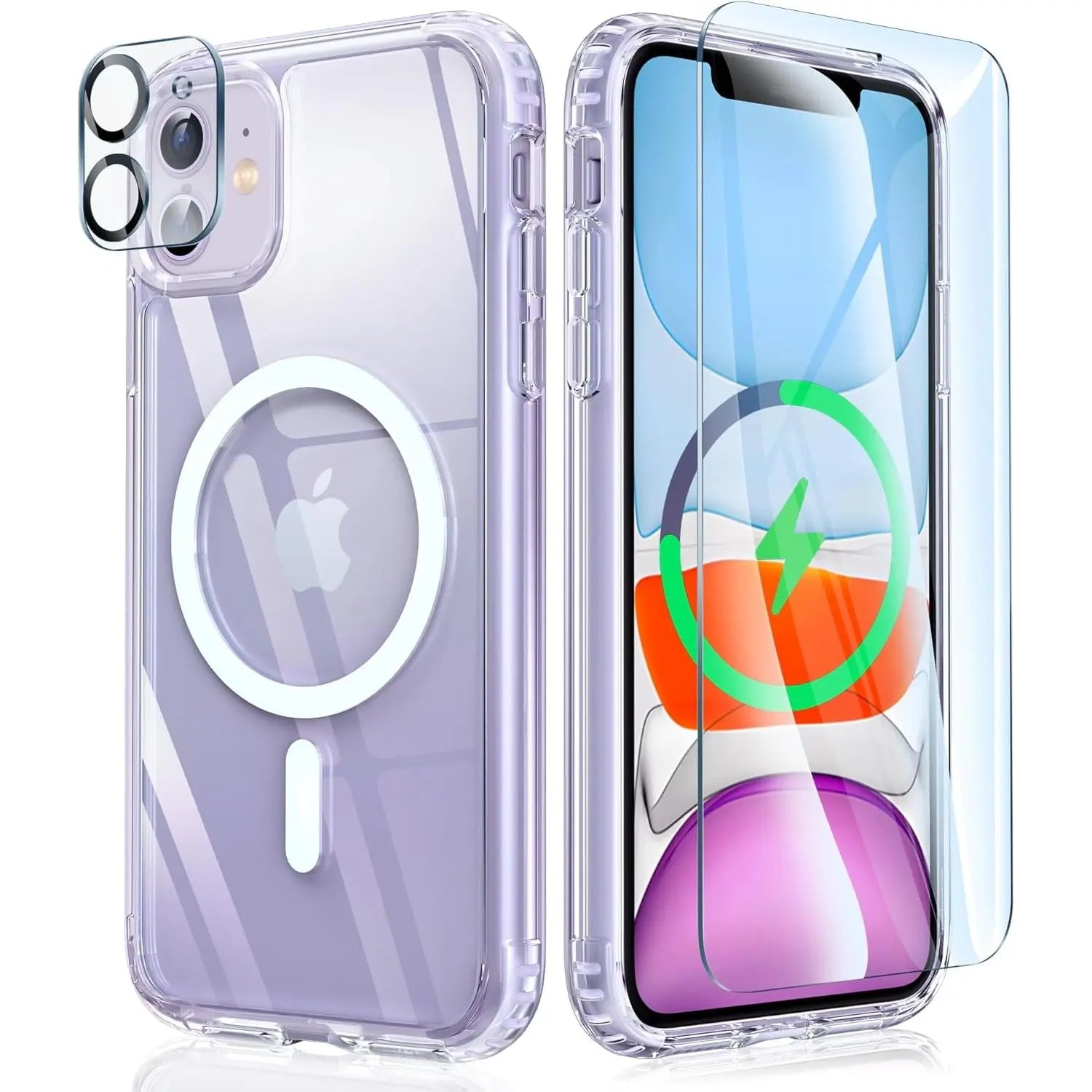 Entronix Case Magnetic Clear Case Designed for Apple iPhone 12 with 1 Tempered and Camera Lens, Shockproof Transparent Crystal Cover - Entro Retail