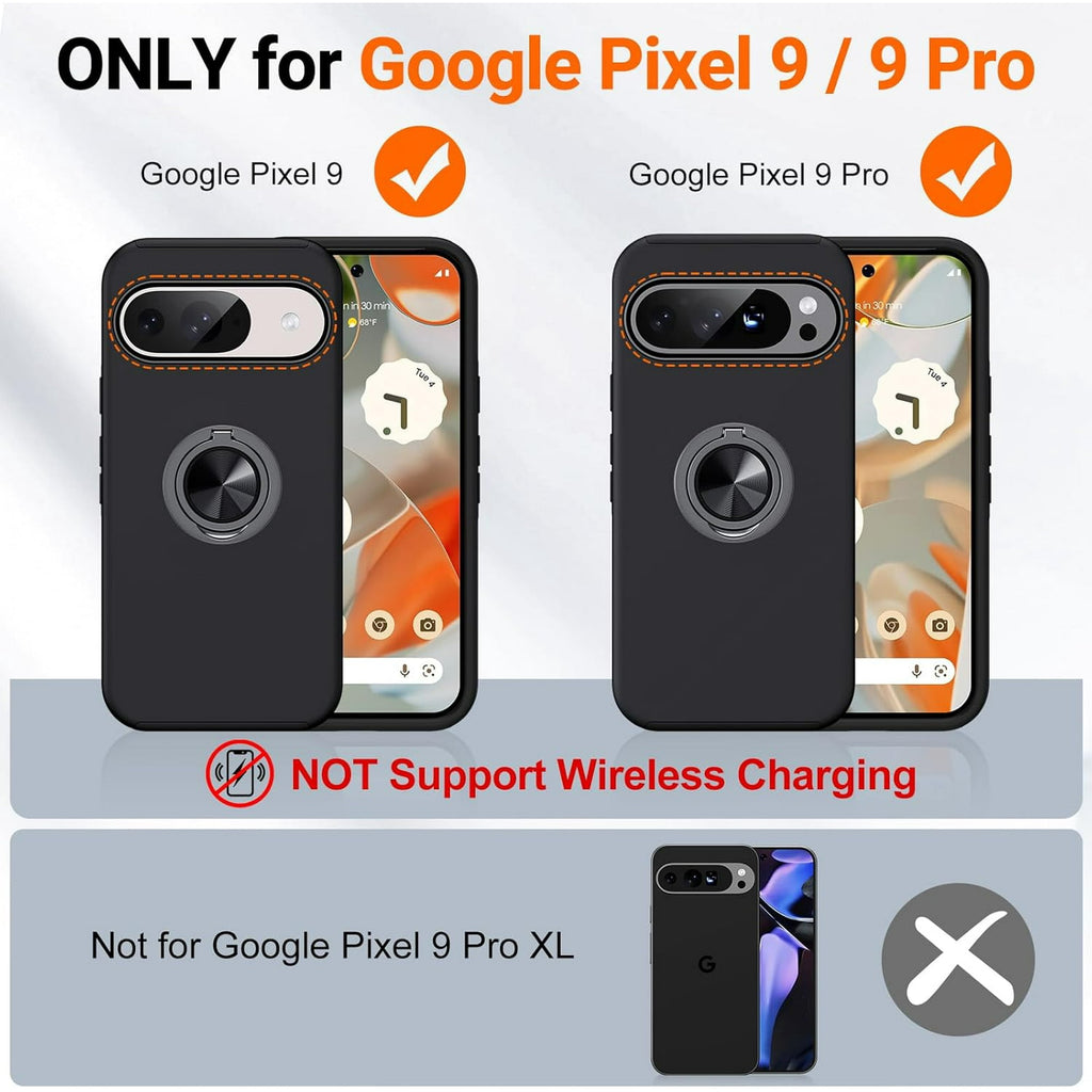 Entronix Bundle Compatible with Pixel 9 - 360º Circular Ring Gripstand Case & 1 Clear Screen Protector