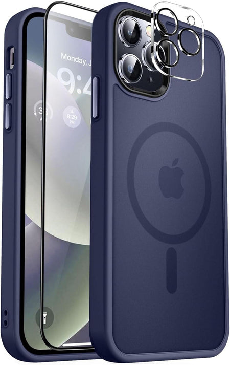 Entronix Apple iPhone 13 Pro Max 3-in-1 Bundle - [Magnetic] Translucent Matte Case, 1 Clear Screen Protector & 1 Camera Lens Protector, - Entro Retail