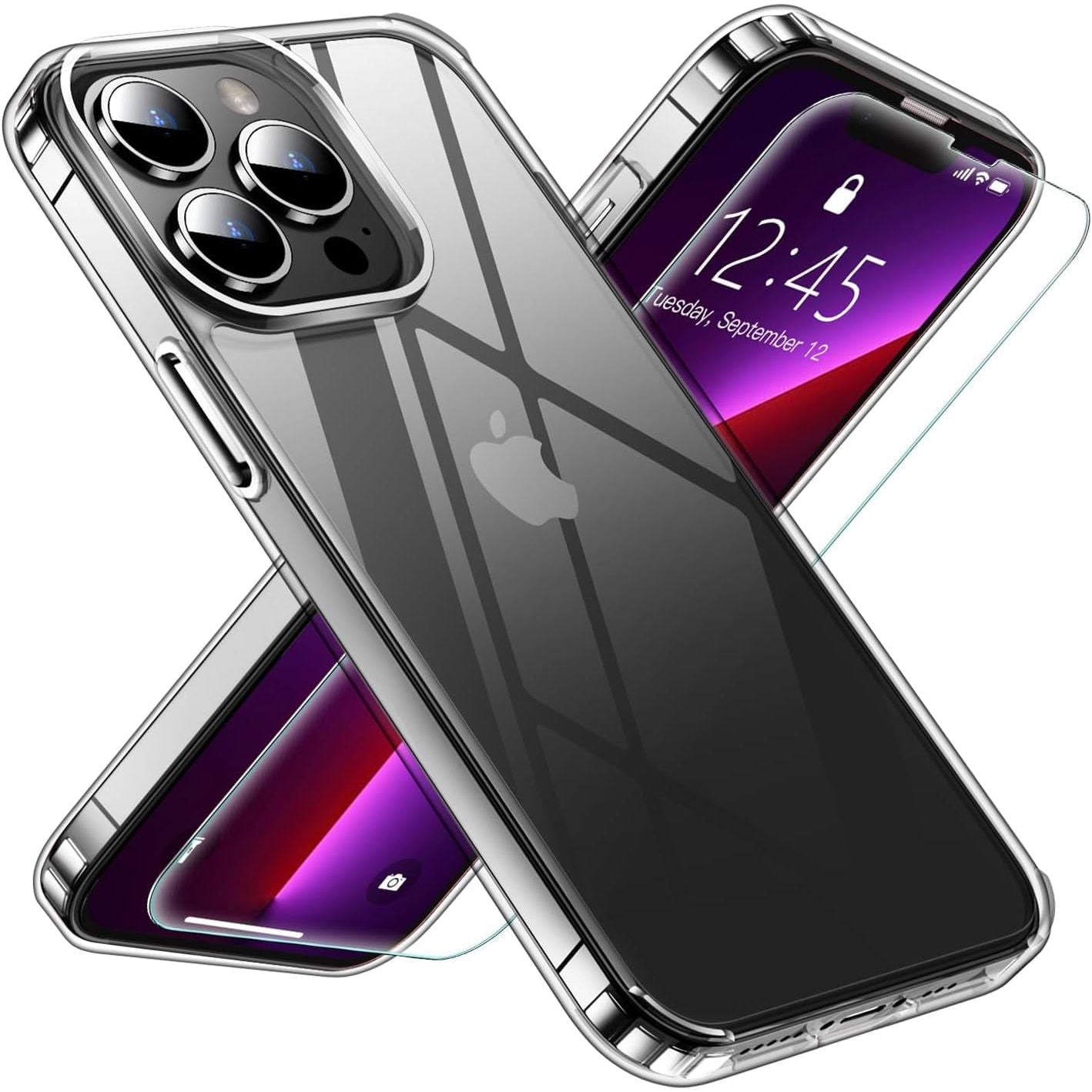 Entronix Case Heavy Duty Clear Case for Apple iPhone 12 Pro Max Transparent with 1 Tempered Glass Screen Protector, Shockproof Dropproof Slim Case - Entro Retail