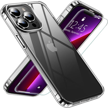 Entronix Case Heavy Duty Clear Case for Apple iPhone 12 Pro Max Transparent with 1 Tempered Glass Screen Protector, Shockproof Dropproof Slim Case - Entro Retail