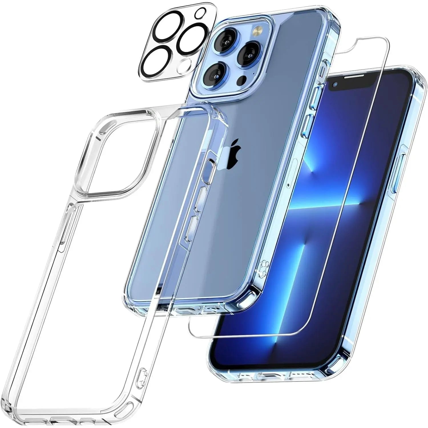 Entronix Case Heavy Duty Transparent Case for Apple iPhone 13 Pro with 1 Screen Protector and Camera Lens, Shockproof Dropproof Slim Case Clear - Entro Retail