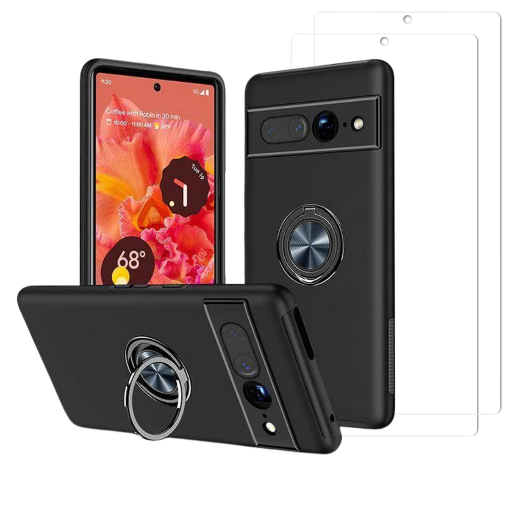 Entronix Bundle Compatible with Pixel 7 Pro - 360º Circular Ring Gripstand Case & 2 Clear Screen Protectors