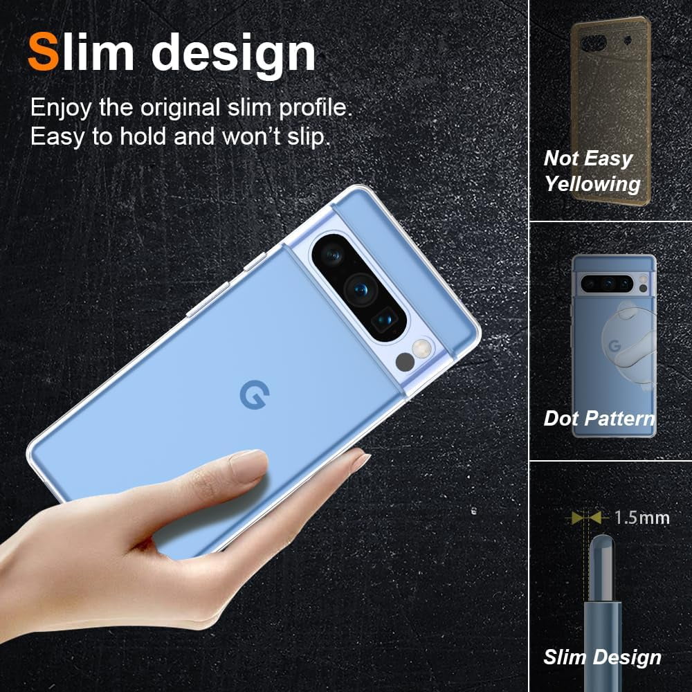 Entronix Bundle Compatible with Pixel 8 Pro - Clear Case, 2 Clear Screen Protector & 2 Camera Lens Protector