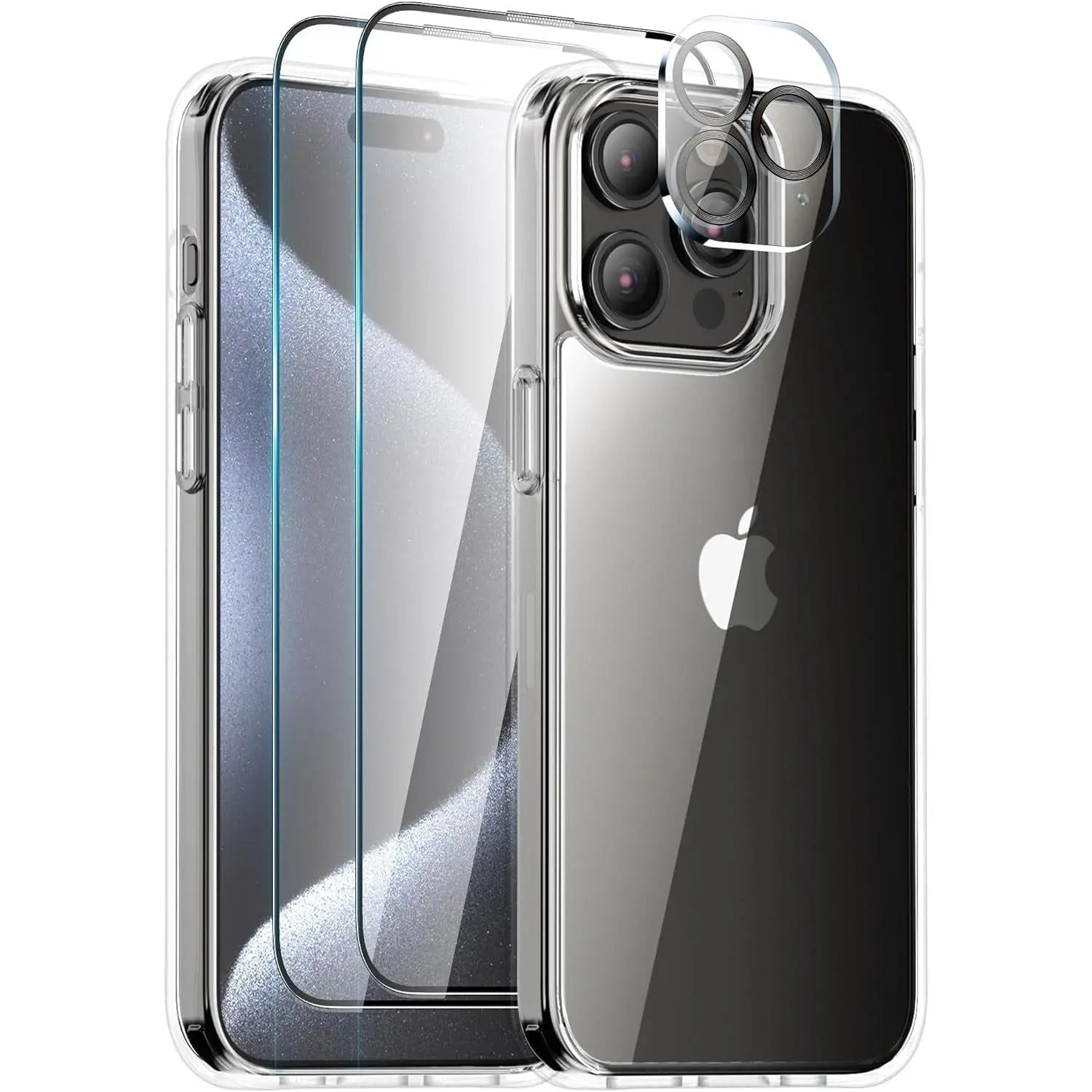Entronix Case Heavy Duty Transparent Case for Apple iPhone 15 Pro Clear with 2 Screen Protector and 1 Camera Lens, Shockproof Dropproof Slim Case - Entro Retail