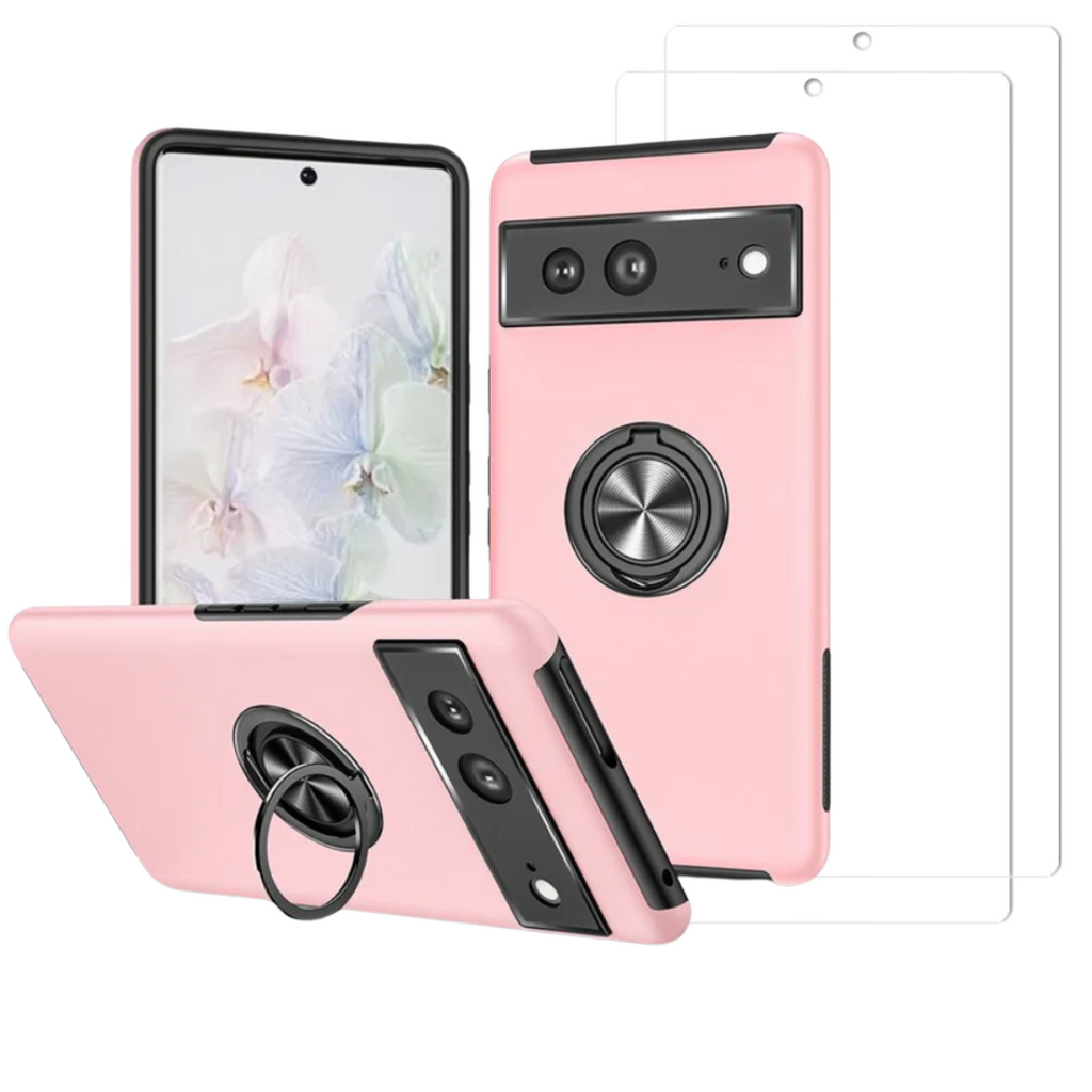 Entronix Bundle Compatible with Pixel 7 Pro - 360º Circular Ring Gripstand Case & 2 Clear Screen Protectors