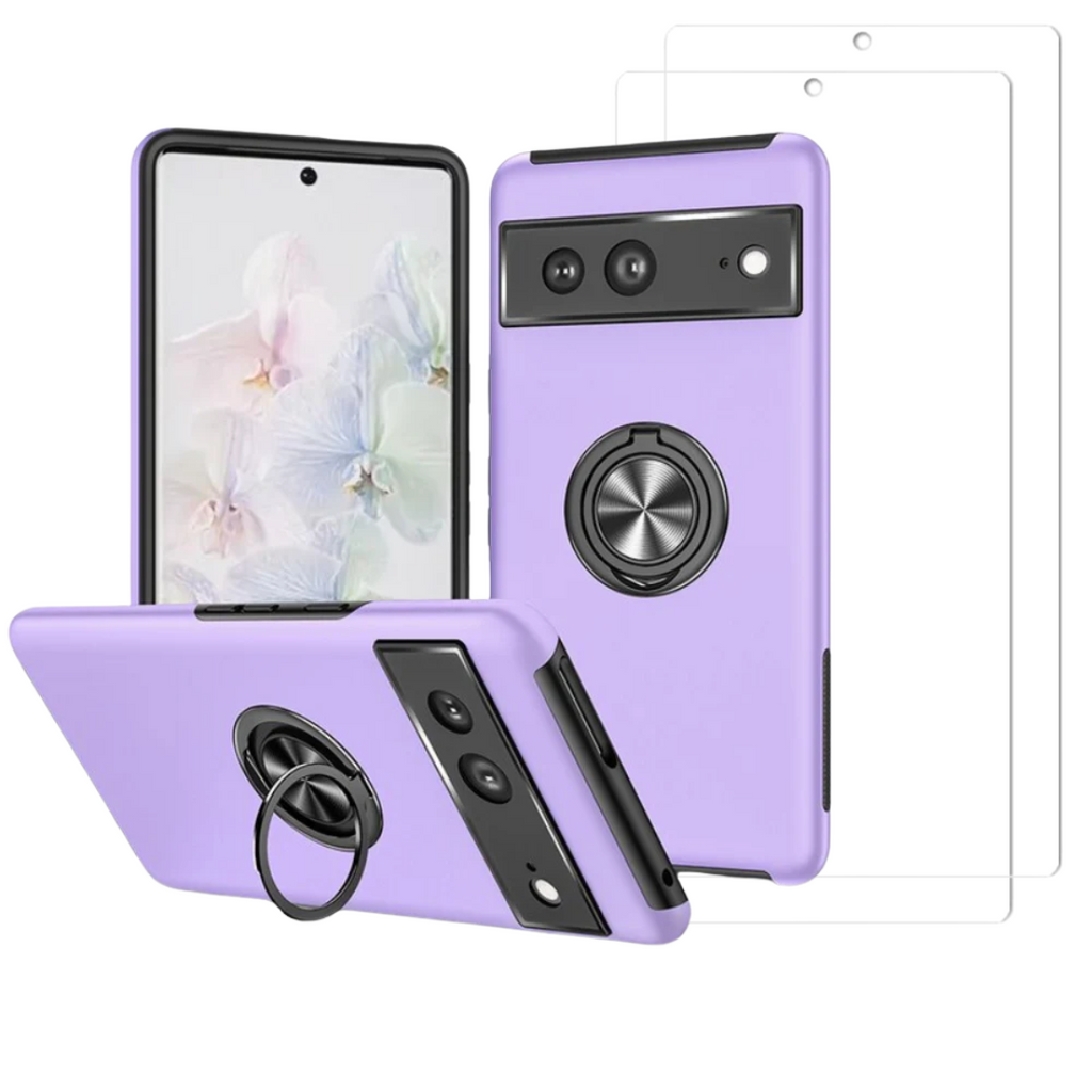 Entronix Bundle Compatible with Pixel 7 Pro - 360º Circular Ring Gripstand Case & 2 Clear Screen Protectors