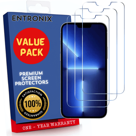 Entronix Case Screen Protector Designed for Apple iPhone 13 Pro Clear 9H Hardness,Bubble Free with Easy Install, Glass 3 PACK - Entro Retail
