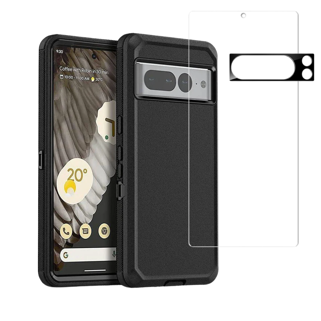 Entronix Bundle Compatible with Pixel 8 - Heavy Duty Case, 1 Clear Screen Protector & 1 Camera Lens Protector - Entronix