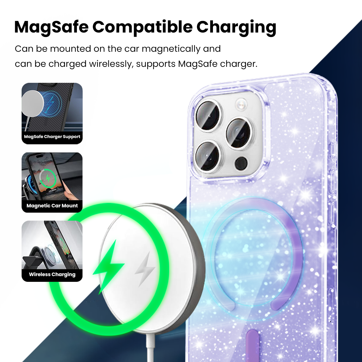 Entronix [Magnetic] Case Compatible with iPhone 15 Pro Max - [Hard Back] Glitter Color - Entronix