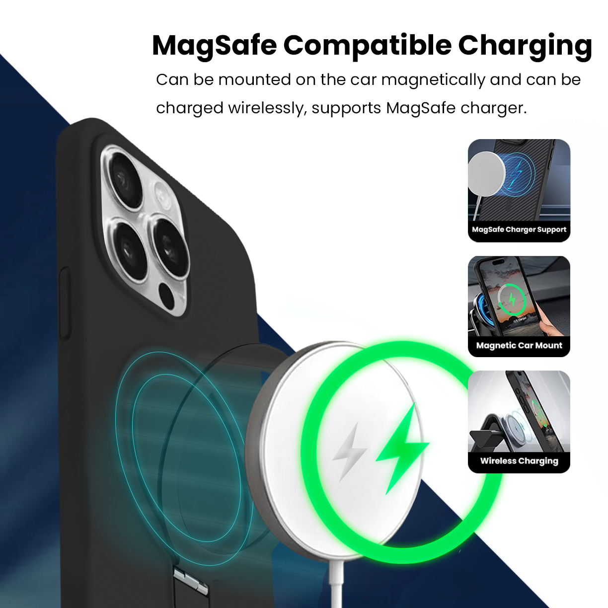 Entronix [Magnetic] Case Compatible with iPhone 15 Pro - Soft-Touch Liquid Silicone Gripstand - Entronix