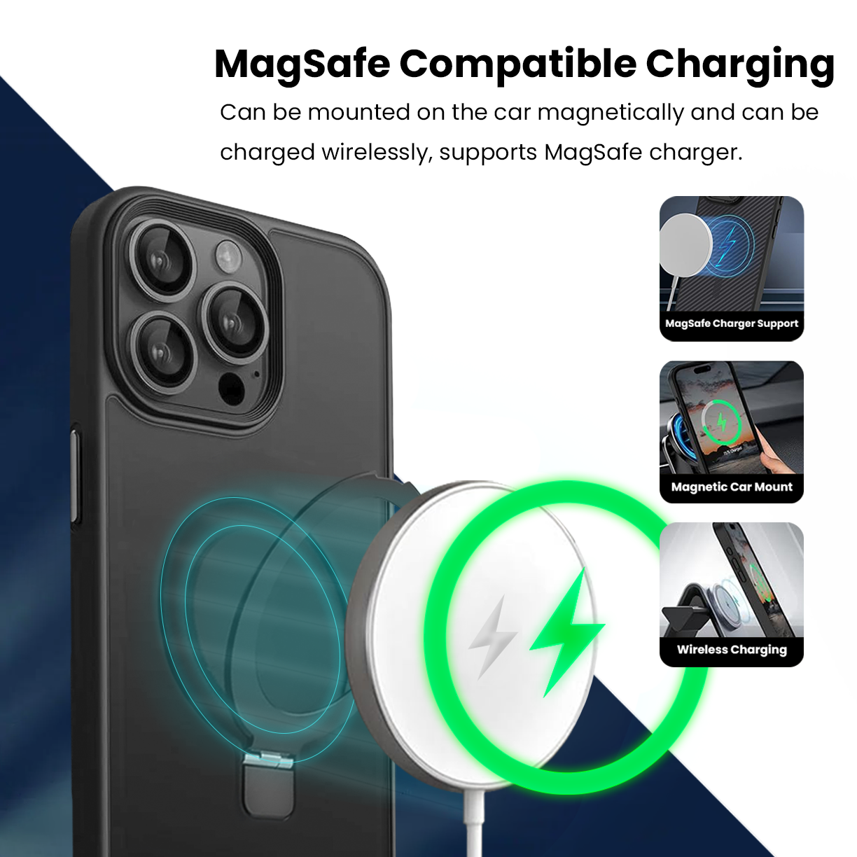Entronix [Magnetic] Case Compatible with iPhone 15 Pro - Translucent Frosted Matte Gripstand - Entronix