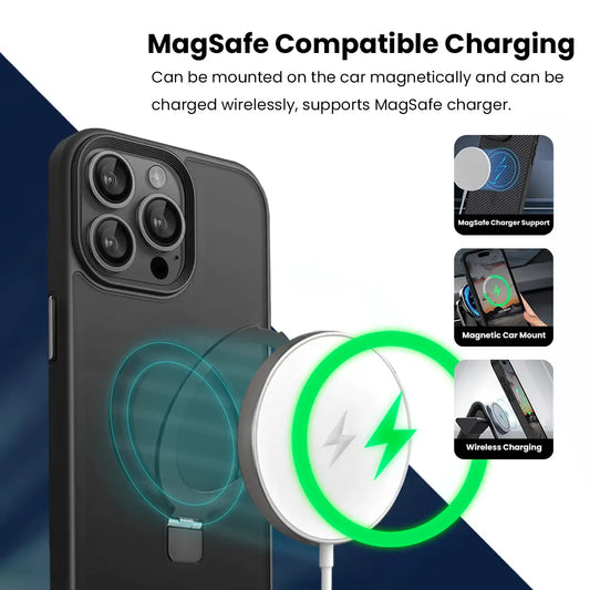 Entronix [Magnetic] Case Compatible with iPhone 15 Pro - Translucent Frosted Matte Gripstand - Entronix