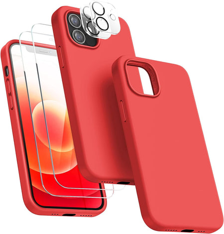 Entronix Apple iPhone 12 Mini 5-in-1 Bundle - Liquid Silicone Case, 2 Clear Screen Protectors & 2 Camera Lens Protectors, - Entro Retail