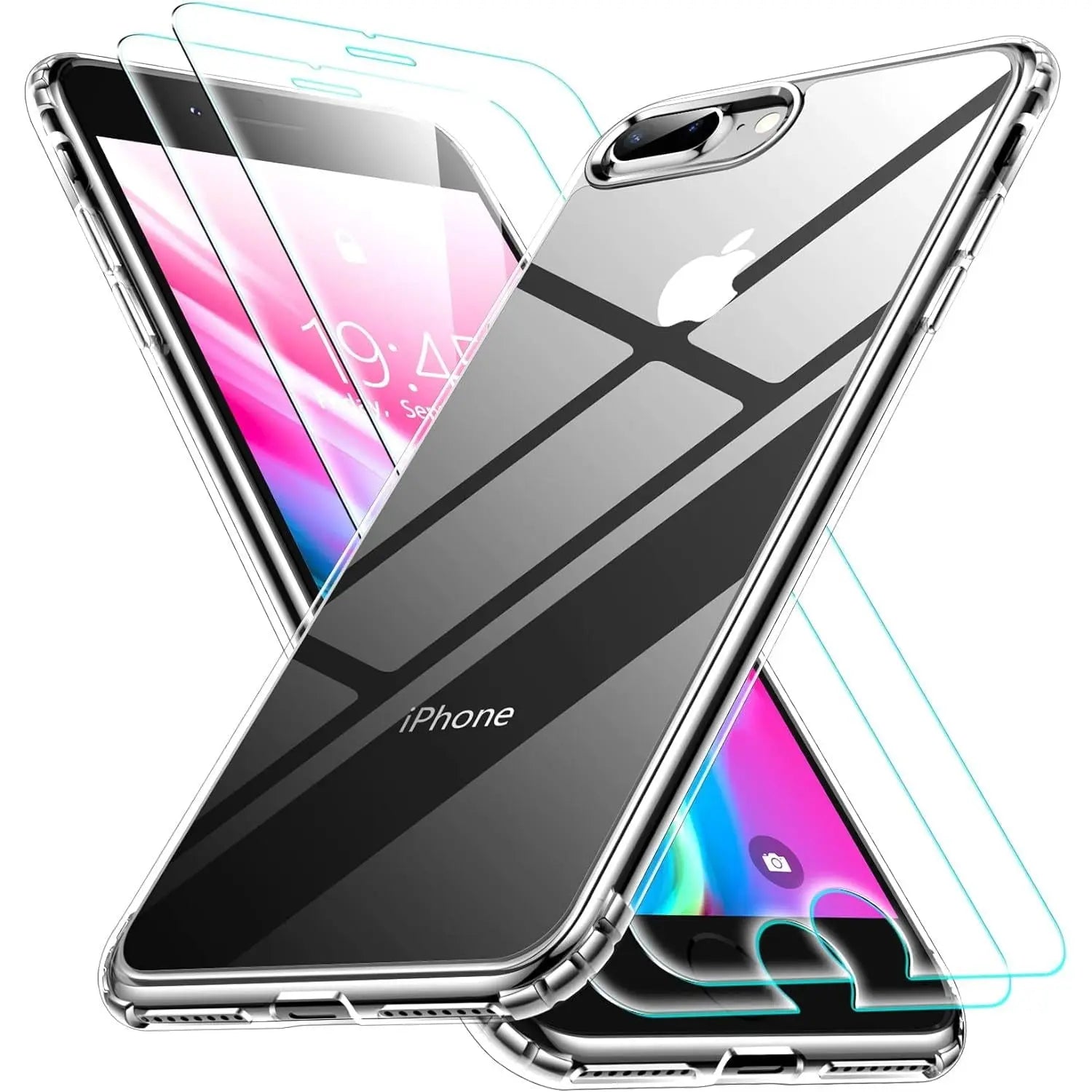 Entronix Case Heavy Duty Clear Case for Apple iPhone 8 Plus, 7 Transparent with 2 Tempered Glass Screen Protector, Shockproof Dropproof Slim Case - Entro Retail