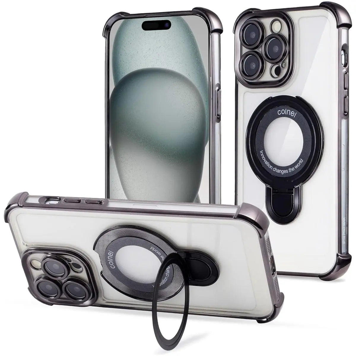Entronix [Magnetic] Case Compatible with iPhone 14 Pro Max - [Clear Back] Luxury Glossy Gripstand - Entronix