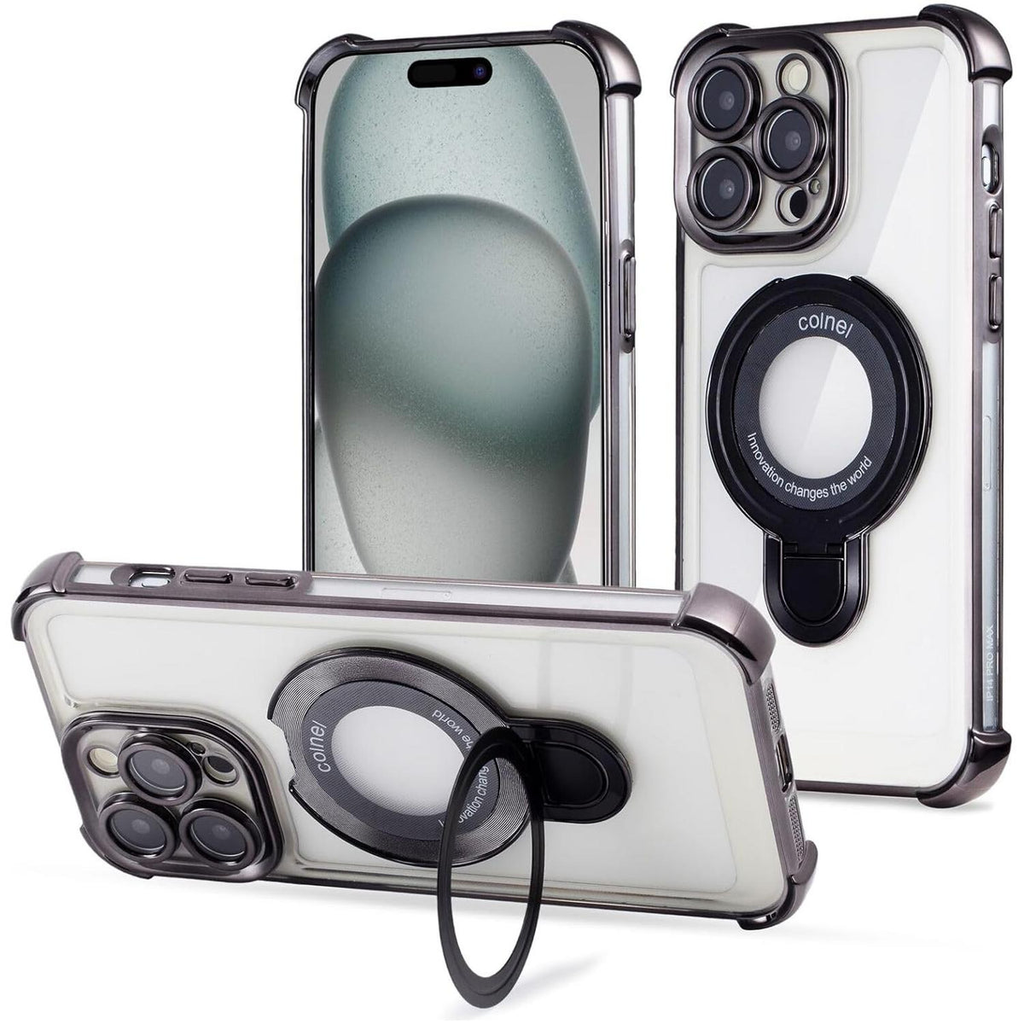 Entronix [Magnetic] Case Compatible with iPhone 15 Pro Max - [Clear Back] Gloss Gripstand