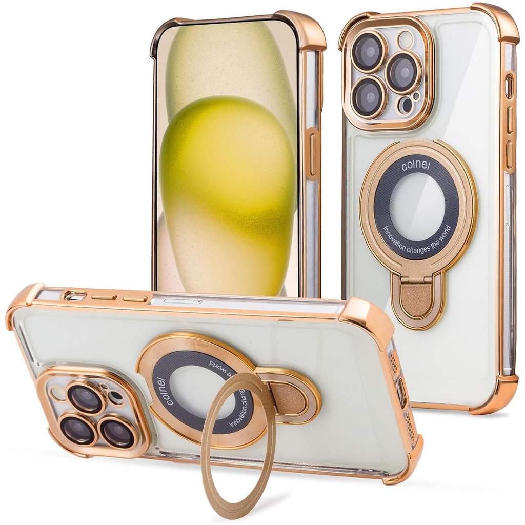 Entronix [Magnetic] Case Compatible with iPhone 14 Pro Max - [Clear Back] Luxury Glossy Gripstand