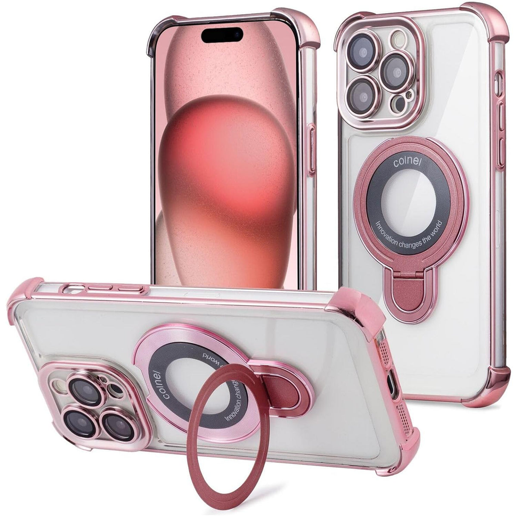 Entronix [Magnetic] Case Compatible with iPhone 15 Pro - [Clear Back] Gloss Gripstand