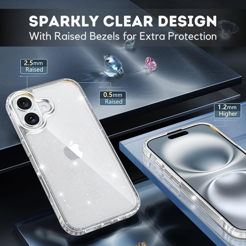 Entronix Bundle Compatible with iPhone 17 - [Hard] Glitter Clear Case & 2 Clear Screen Protectors - Entronix