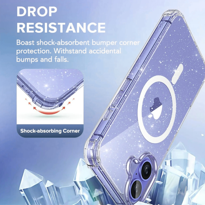 Entronix [Magnetic] Case Compatible with iPhone 17 - [Hard Back] Glitter Clear