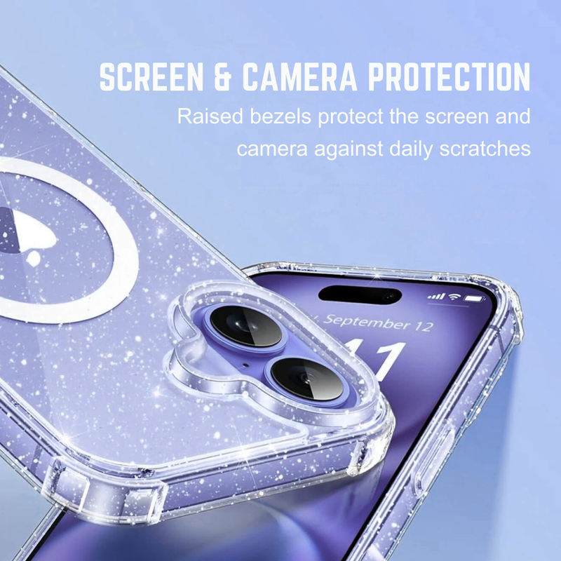 Entronix [Magnetic] Case Compatible with iPhone 17 - [Hard Back] Glitter Clear