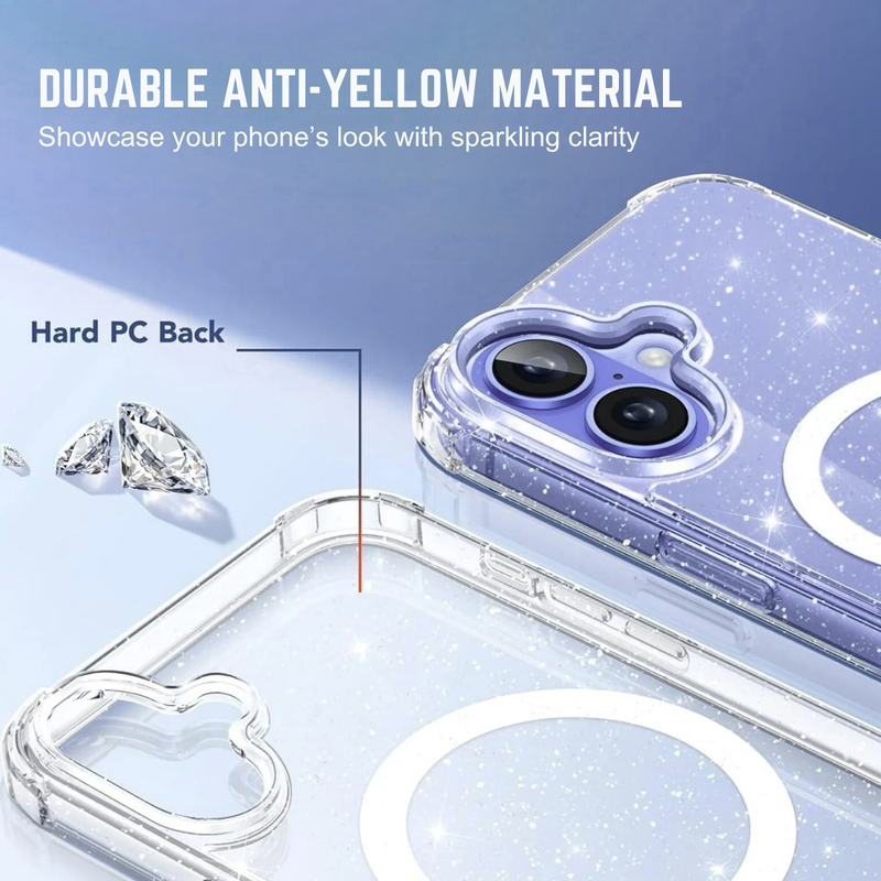 Entronix [Magnetic] Case Compatible with iPhone 17 - [Hard Back] Glitter Clear