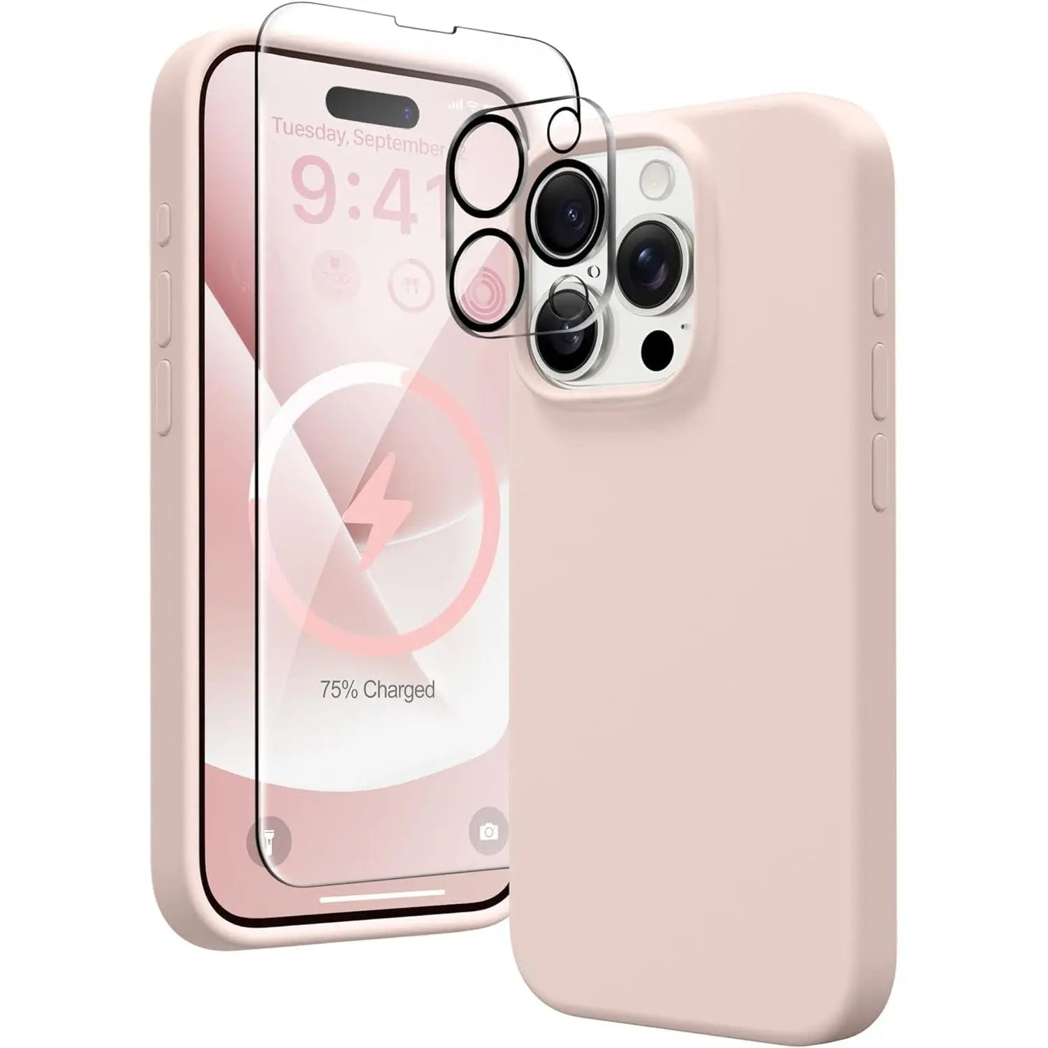 Entronix Apple iPhone 14 Pro 3-in-1 Bundle - Liquid Silicone Case, 1 Clear Screen Protector & 1 Camera Lens Protector, - Entro Retail