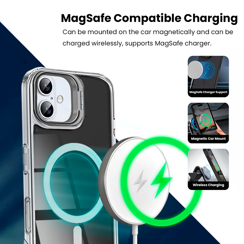 Entronix [Magnetic] Case Compatible with iPhone 17 Pro – [Glossy] Color Back with Camera Frame Stand